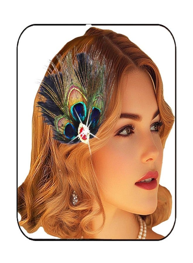 GENBREE 1920s Peacock Feather Hair Clips 20s Flapper Fascinator Headband Cocktail Prom Party Hair Accessories for Women - Image 1