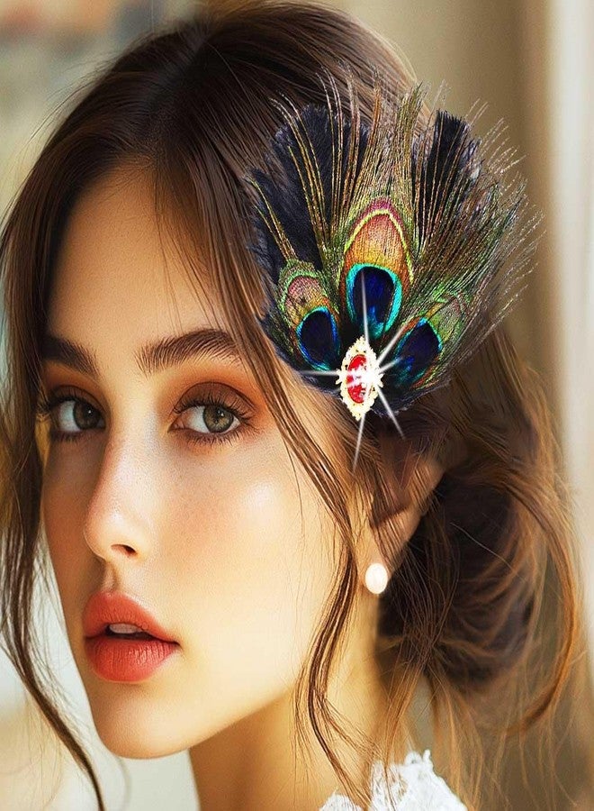 GENBREE 1920s Peacock Feather Hair Clips 20s Flapper Fascinator Headband Cocktail Prom Party Hair Accessories for Women - Image 5
