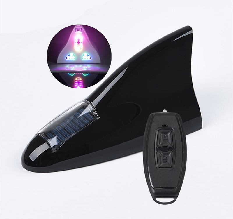 Shark Fin Warning Light not Antenna Solar Power 18 LED 8 Mode Car Roof Lamp Aerial Base Magnetic Mount Waterproof Shark Fin Replacement for Car with Remote Control White