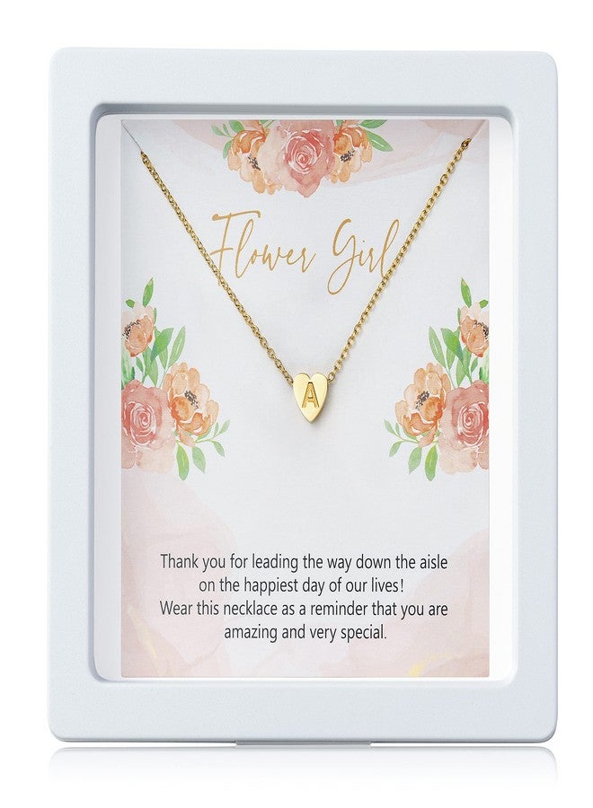 OSNIE Flower Girl A Alphabet Pendant Necklace 14K Gold Plated Tiny Capital Letter Initial Heart Pendant Necklace Wedding Day Thank You for Being My Flower Girls Jewelry Gifts Proposal from Bride - Image 1