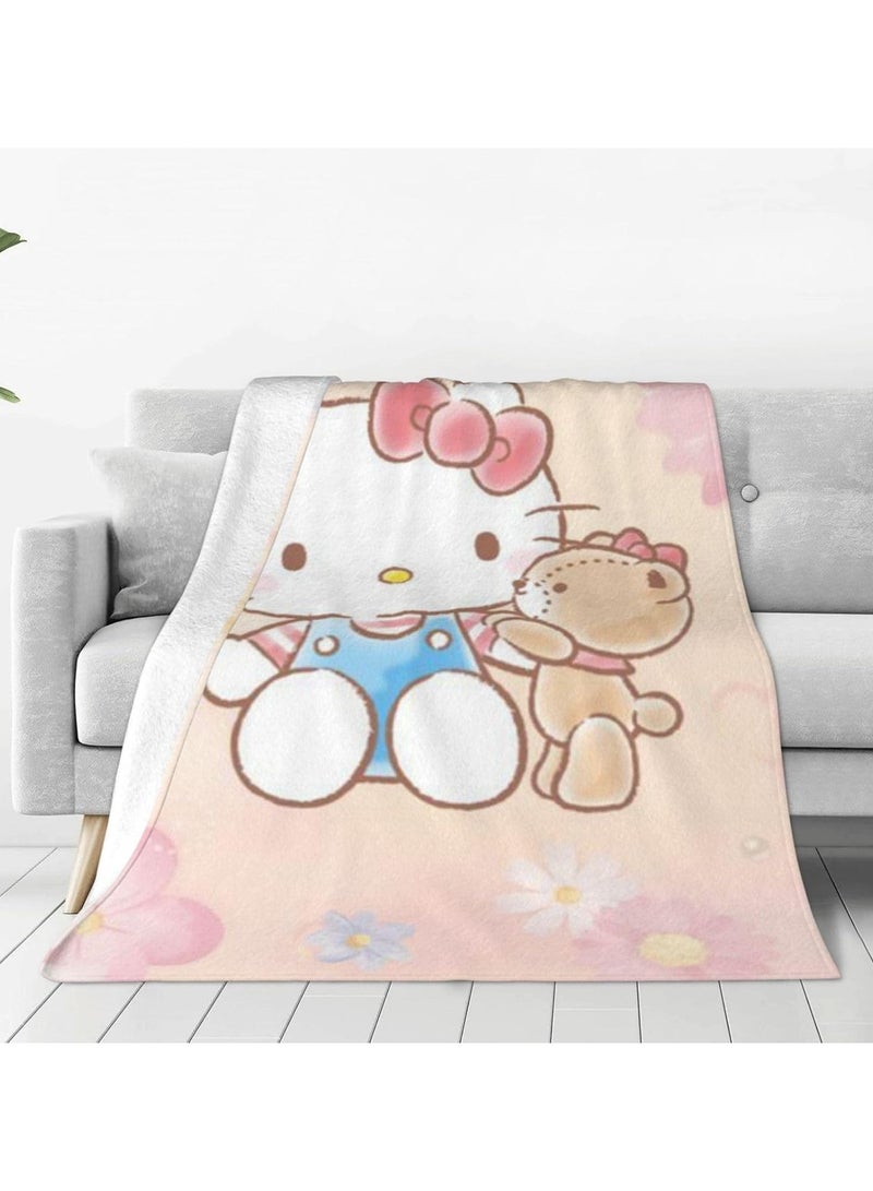general Hello Cat Kitten Fleece Bed Blanket, Anime Kitten Pink Throw Blanket, Lightweight and Super Soft Adult Girl Family Bedroom Sofa Blanket - Image 1