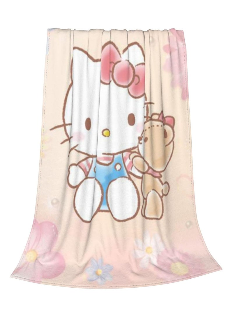 general Hello Cat Kitten Fleece Bed Blanket, Anime Kitten Pink Throw Blanket, Lightweight and Super Soft Adult Girl Family Bedroom Sofa Blanket - Image 2
