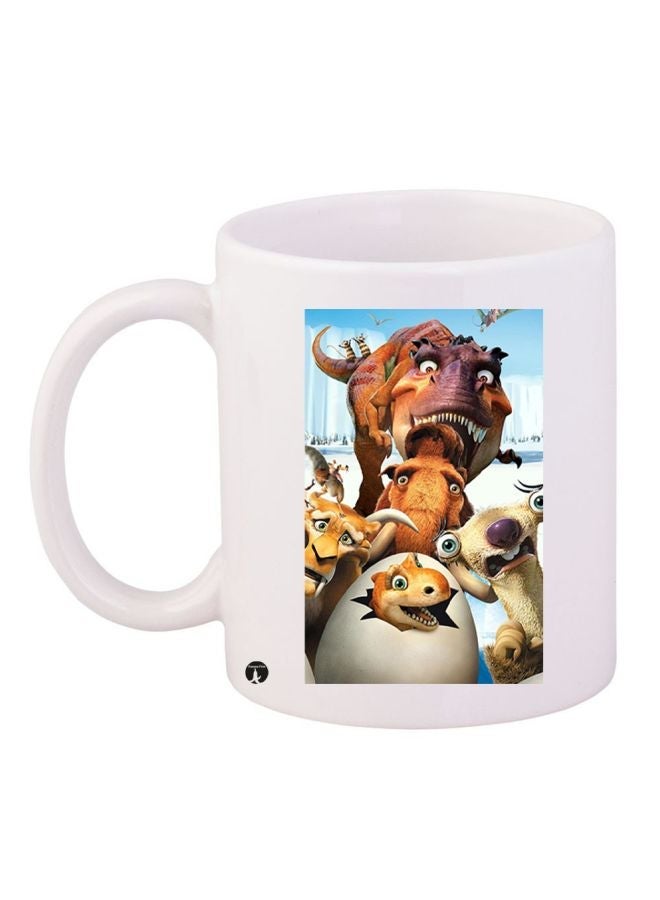 RYN Cartoon Printed Ceramic Coffee Mug White/Brown/Blue 11ounce