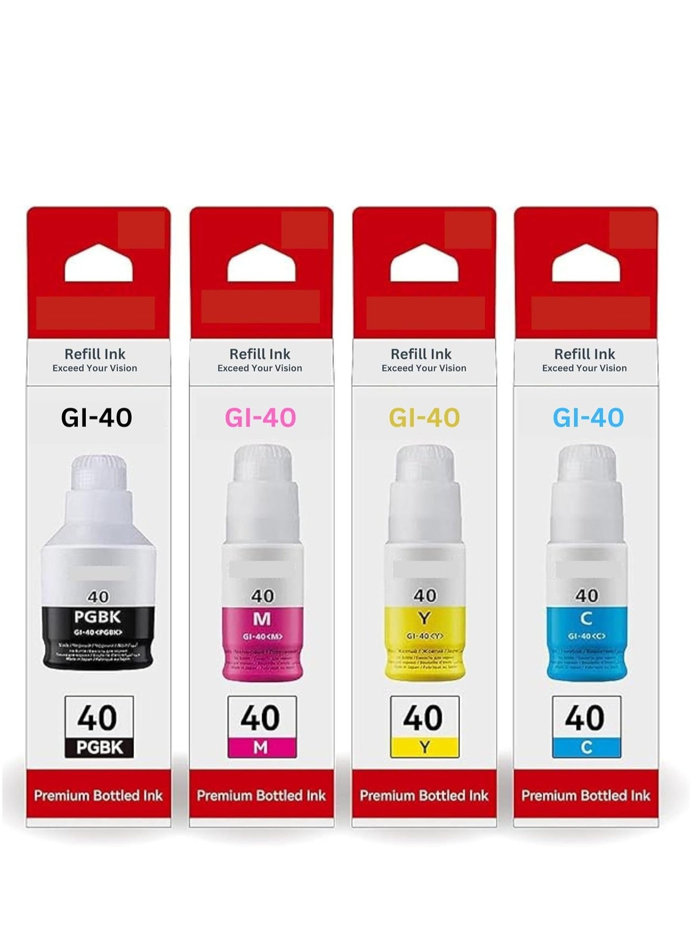 GI-40 Ink Bottle 4-Colour Multipack GI40 Ink Replacement for PIXME G6040 G5040 GM2040 G7040 GM4040 Printer (Black, Magenta, Cyan, Yellow)