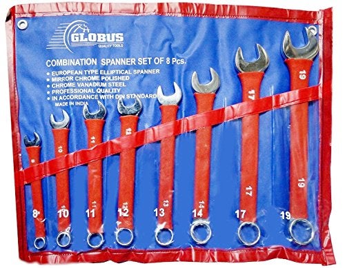 GLOBUS Combination Spanner Set of 8 with Non-Slip PVC Sleeve – Durable Chrome Vanadium Steel Tools in Plastic Roll Kit – Professional Mechanics Wrench Set for Automotive, Plumbing, and Home Use - Image 4