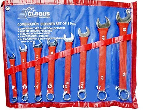 GLOBUS Combination Spanner Set of 8 with Non-Slip PVC Sleeve – Durable Chrome Vanadium Steel Tools in Plastic Roll Kit – Professional Mechanics Wrench Set for Automotive, Plumbing, and Home Use - Image 2