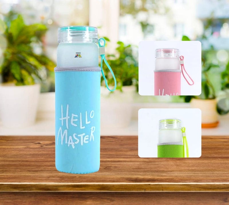 miRim Hello Master Glass Water Bottle with Cover for School/College/Office 500 ml - 1 Pack - Image 1