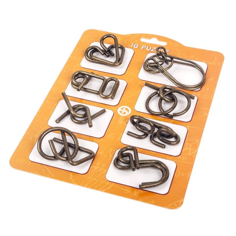 Ahyuan Metal Wire Puzzles Set of 16 with Pouch Large Thick IQ Test Mind Games Toys Brain Teaser Puzzles Metal Wire Magic Trick Toy Metals IQ Puzzle Fidget Toys Party Favors for Kids Adults (Bronze) - Image 2