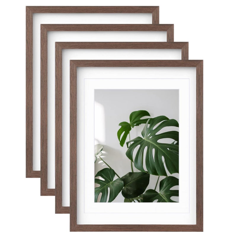 Egofine Egofine 12x16 Picture Frames Set of 4 Made of Solid Wood Covered by Plexiglass 9x12 and 11x14 with Mat or 12x16 without Mat for Table Top Display and Wall Mounting Photo Frame Brown 