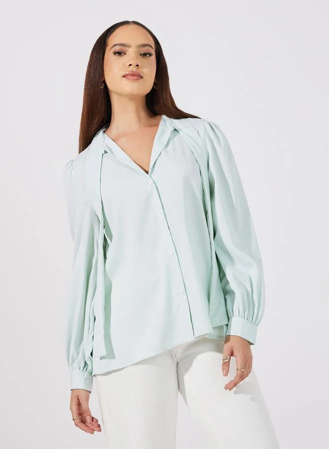 Styli Striped Relaxed Fit Shirt with Button Placket