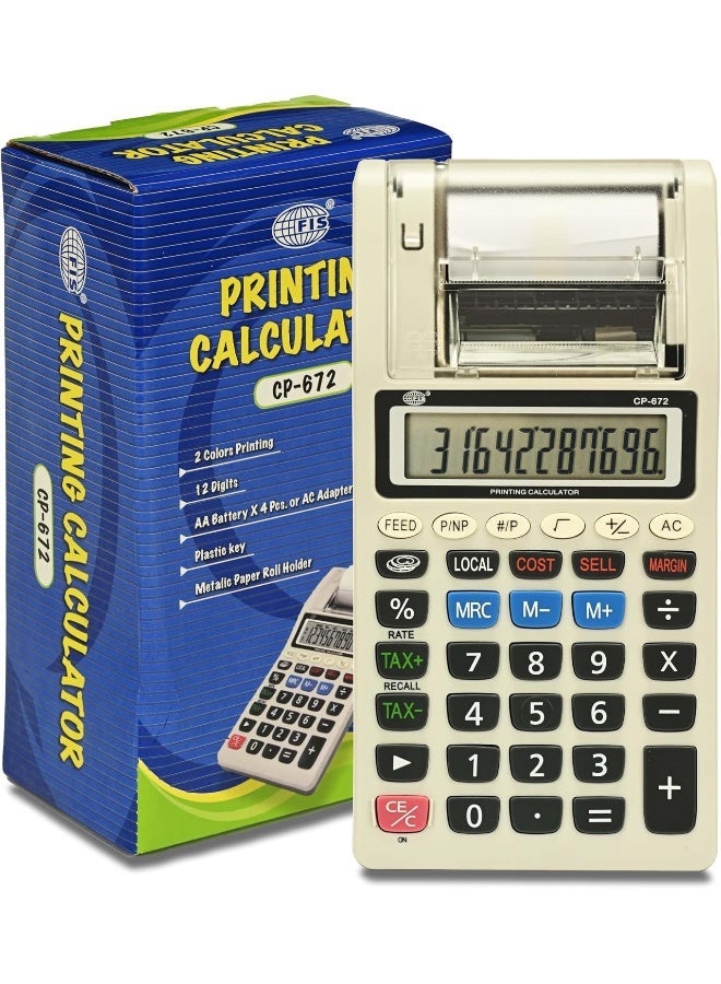 FIS Printing Calculator with 2 Colors Printing, 12 Digits, White White - Image 2