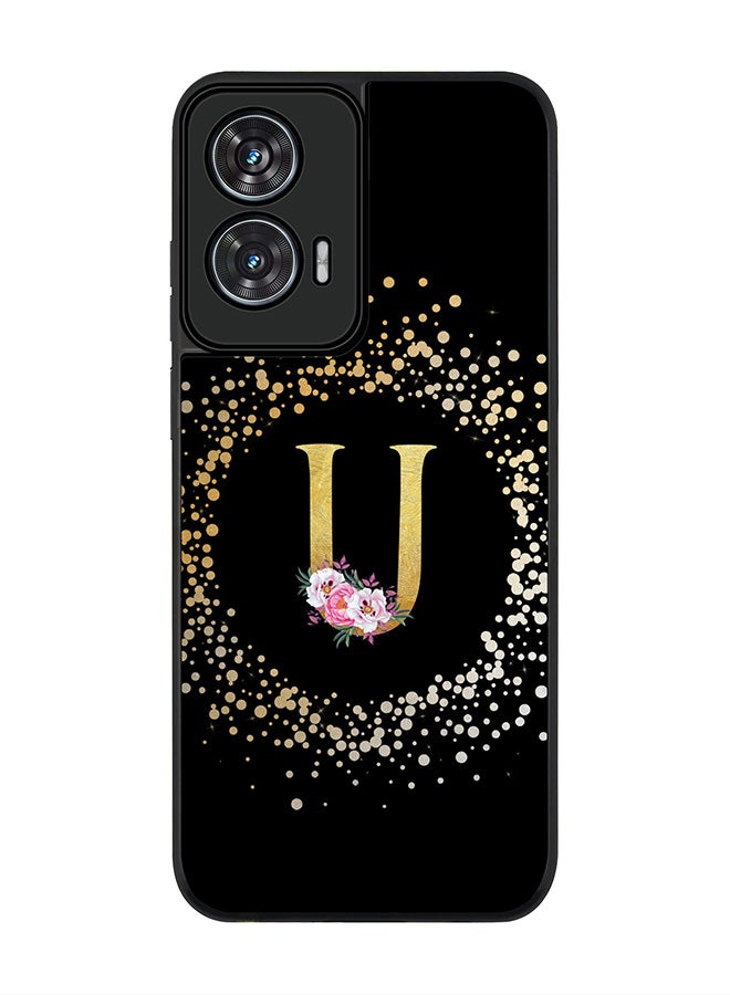 Stylizedd For Motorola Edge 50 Fusion 5G Case,Slim fit Camera Protection, Shockproof Thin Phone cover  - Custom Monogram Floral - U ( Black ) - Image 1