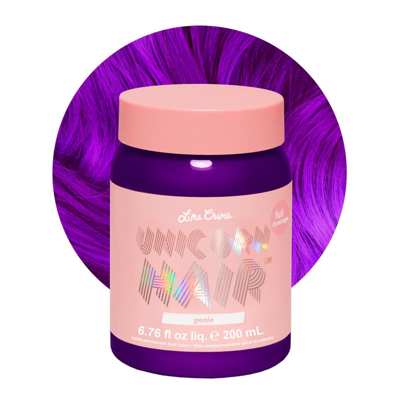 Lime Crime Unicorn Hair Dye Full Coverage Genie Deep Violet Purple DamageFree SemiPermanent Hair Color Conditions Moisturizes Temporary Hair Tint Kit Has A Sugary Citrus Vanilla Scent