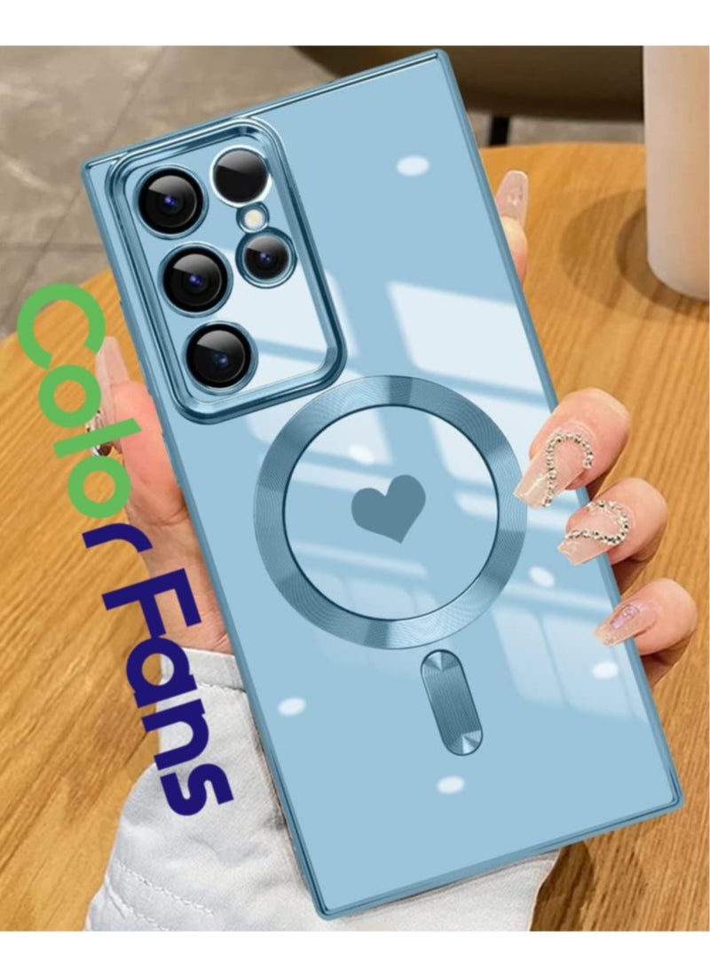 Color Fans Magnetic Case for Samsung Galaxy S22 Ultra Support Magsafe Charging Luxury Plating Electroplate Elegant Shockproof Slim Phone Case Blue - Image 1