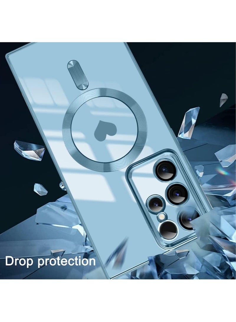 Color Fans Magnetic Case for Samsung Galaxy S22 Ultra Support Magsafe Charging Luxury Plating Electroplate Elegant Shockproof Slim Phone Case Blue - Image 4