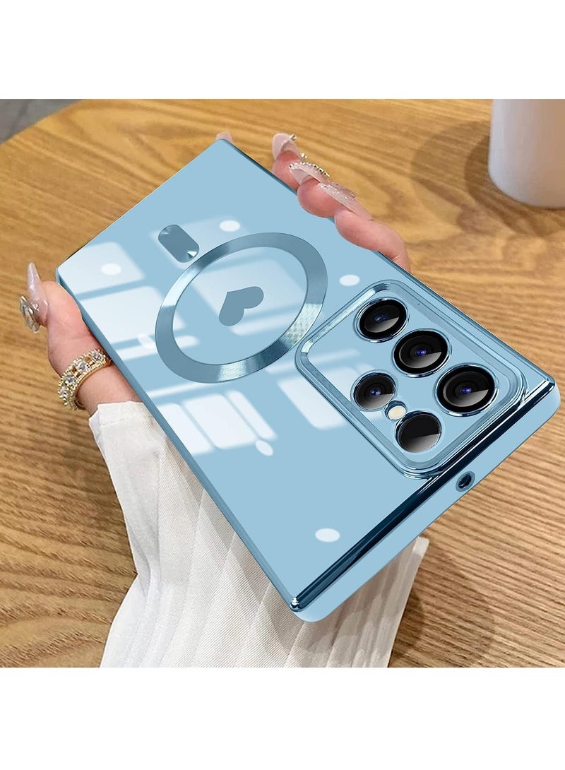 Color Fans Magnetic Case for Samsung Galaxy S22 Ultra Support Magsafe Charging Luxury Plating Electroplate Elegant Shockproof Slim Phone Case Blue - Image 5