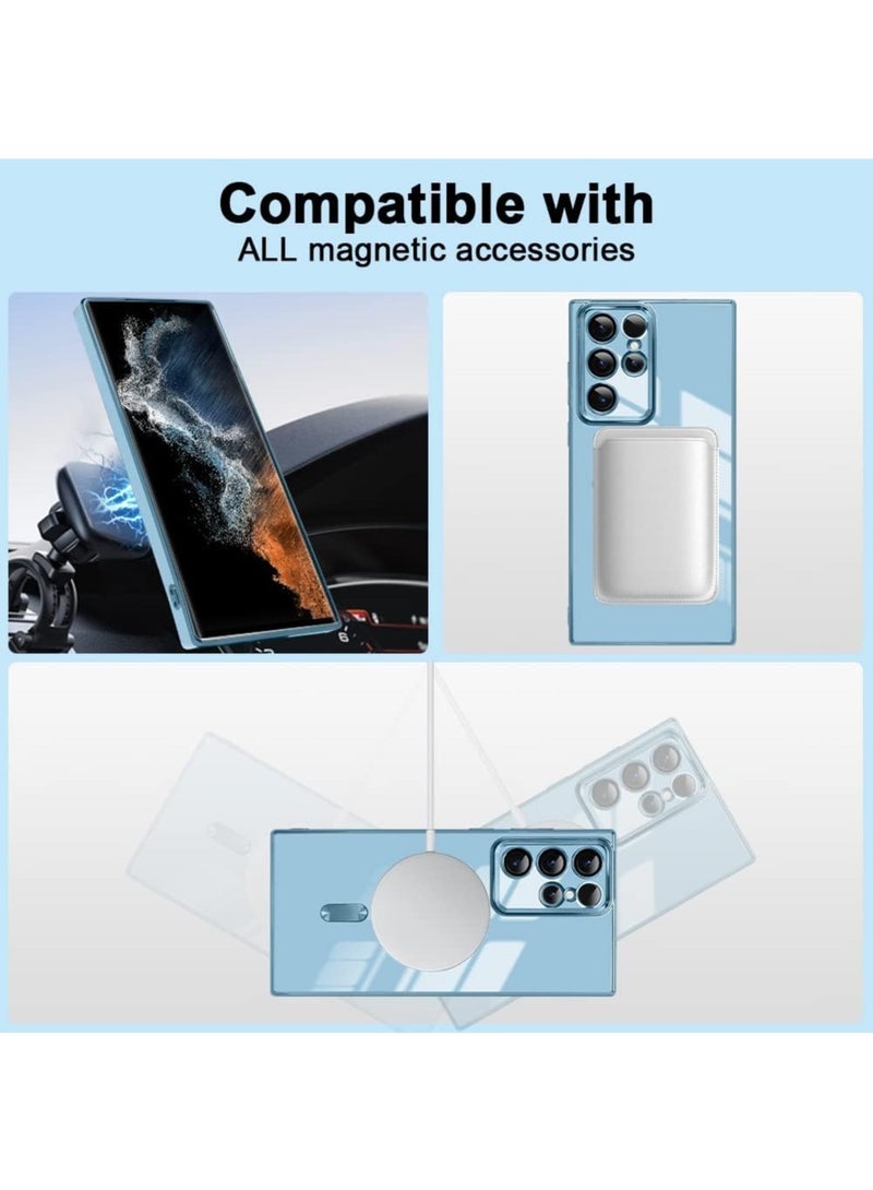 Color Fans Magnetic Case for Samsung Galaxy S22 Ultra Support Magsafe Charging Luxury Plating Electroplate Elegant Shockproof Slim Phone Case Blue - Image 2