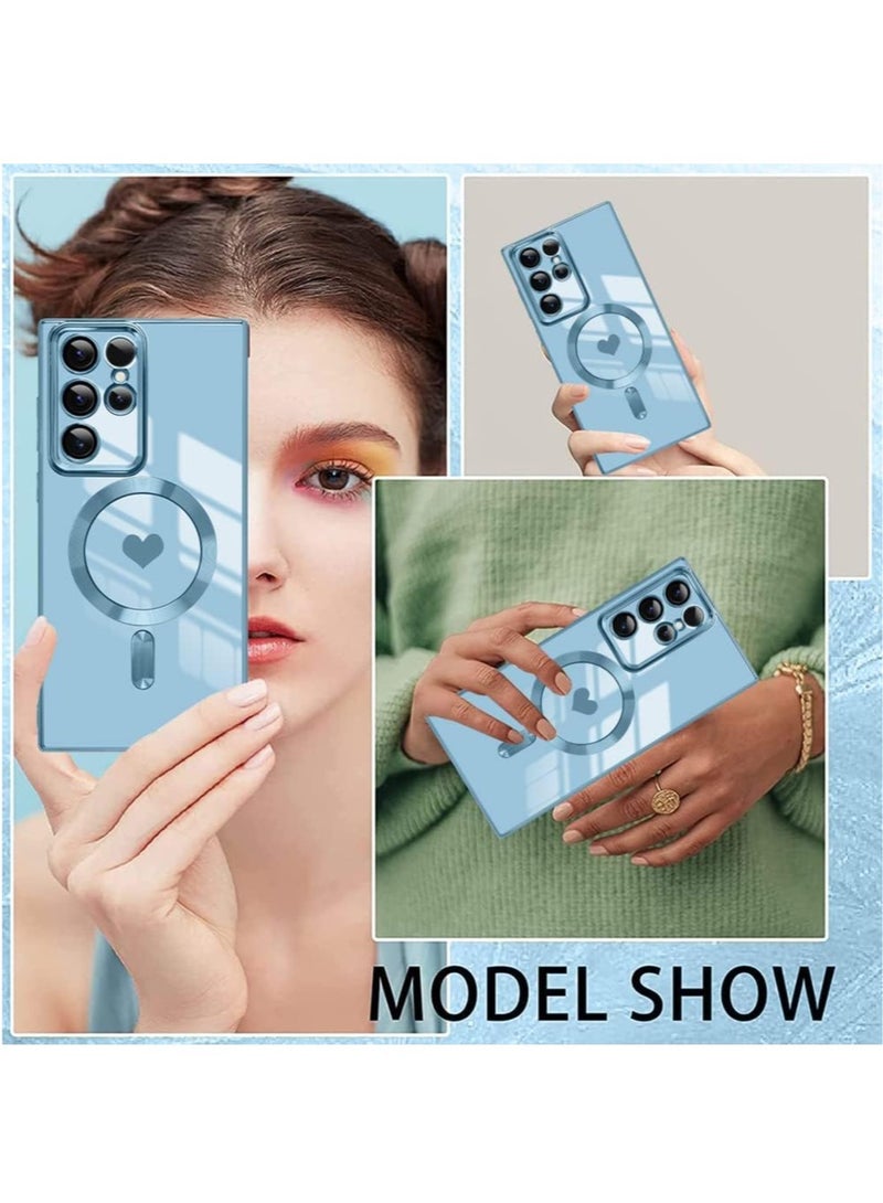 Color Fans Magnetic Case for Samsung Galaxy S22 Ultra Support Magsafe Charging Luxury Plating Electroplate Elegant Shockproof Slim Phone Case Blue - Image 3