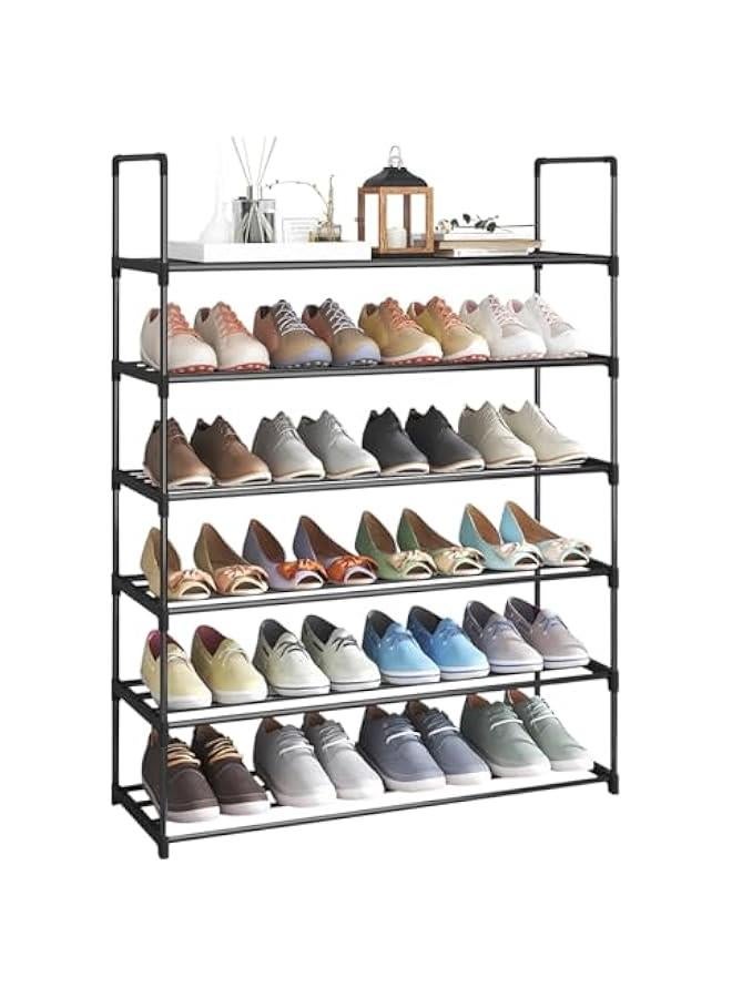 HOOKOR 6 Tiers Metal Shoe Rack,Adjustable Shoe Shelf Storage Organizer with Hooks,Stackable Boot & Shoe Storage,for Entryway,Hallway,Closet,Black - Image 1