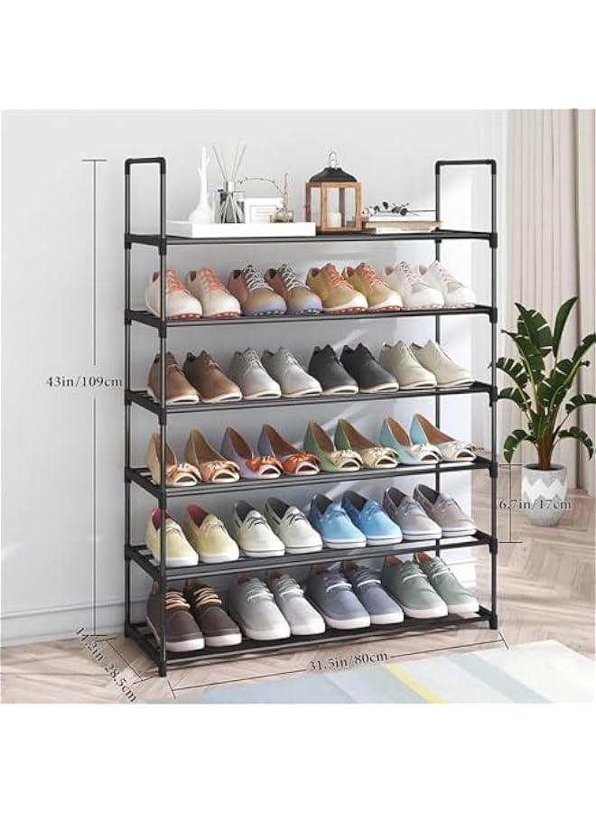 HOOKOR 6 Tiers Metal Shoe Rack,Adjustable Shoe Shelf Storage Organizer with Hooks,Stackable Boot & Shoe Storage,for Entryway,Hallway,Closet,Black - Image 2