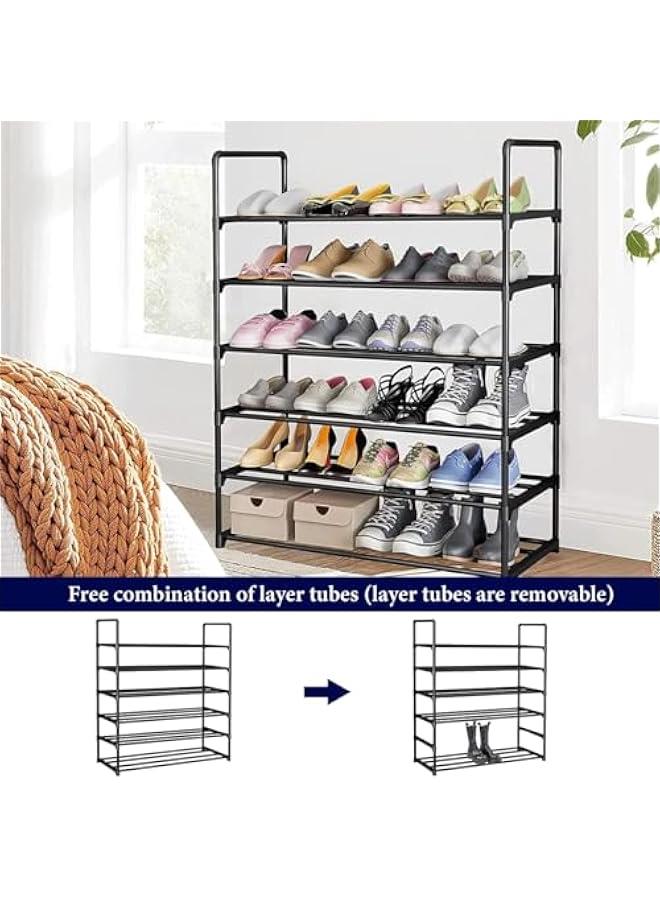 HOOKOR 6 Tiers Metal Shoe Rack,Adjustable Shoe Shelf Storage Organizer with Hooks,Stackable Boot & Shoe Storage,for Entryway,Hallway,Closet,Black - Image 5