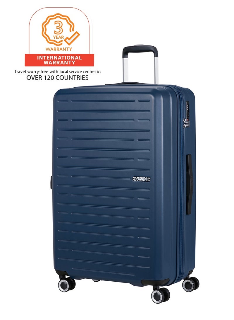 AMERICAN TOURISTER Aerojoy Suitcase, Check-In Size 80 cm / 30 inch, 4 Wheels, Hard Top, ABS, Dark Blue|TSA Lock|Inner Mesh Zippered Divider|Expandable|Cross Ribbons|Lightweight - 3 Years International Warranty - Image 1