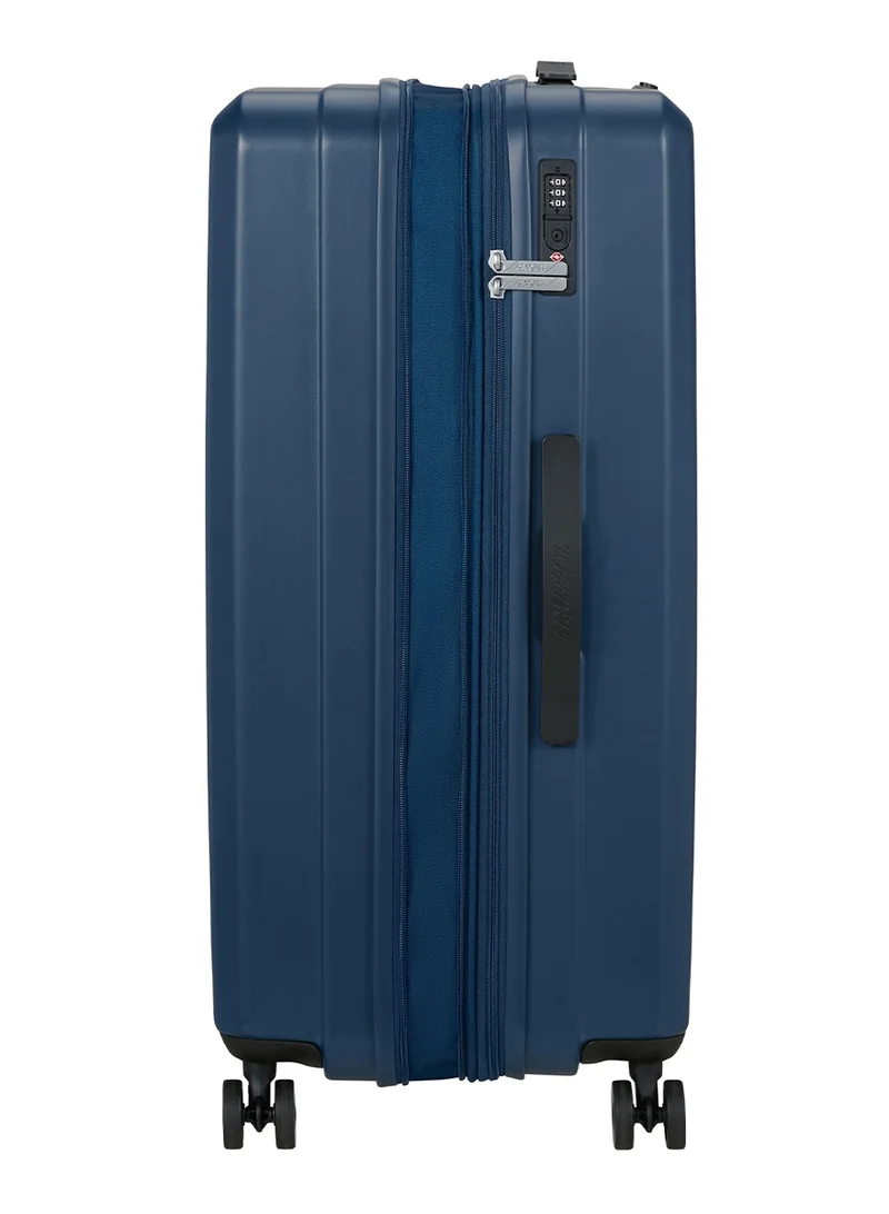 امريكان توريستر حقيبة سفر أيروجوي، حجم الأمتعة المسجلة ٨٠ سم، ٤ عجلات، سطح صلب، ، أزرق داكن، قفل ، مقسم داخلي شبكي بسحاب، قابلة للتوسيع، أشرطة متقاطعة، خفيفة الوزن - ضمان دولي ٣ سنوات