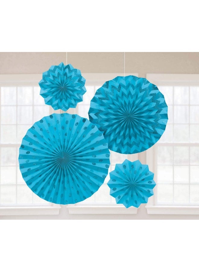 Amscan Caribbean Glitter Paper Fans 4pcs