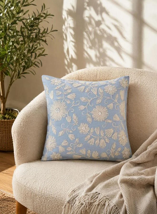 Styli 1-Piece Embroidered Square Cushion Cover 18X18Inches, Cotton Blend