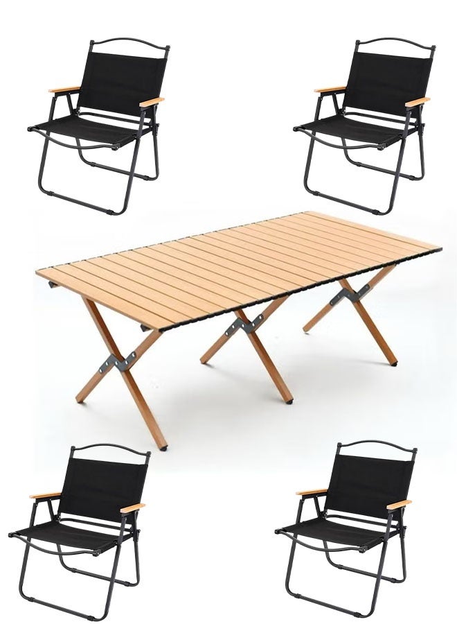 كادي ون مجموعة طاولة و4 كراسي، قابلة للطي للتخييم، ,والرحلات والنزهات والسفر والشاطيء والشواء - Image 1