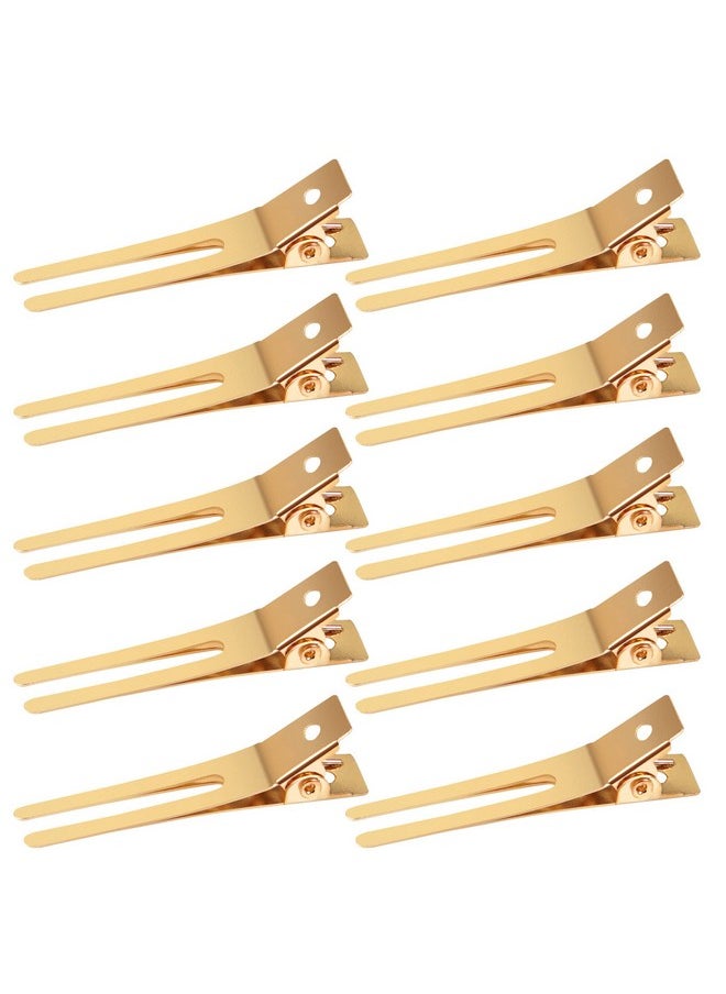 Qearl - Earl 100 Pcs 1.77" Double Prong Curl Clips Gold Curl Pins Duckbill Section Clips Metal Alligator Clips For Hair Extensions Styling(4.5Cm) - Image 1