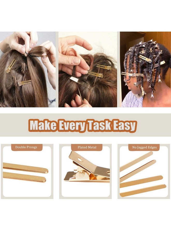 Qearl - Earl 100 Pcs 1.77" Double Prong Curl Clips Gold Curl Pins Duckbill Section Clips Metal Alligator Clips For Hair Extensions Styling(4.5Cm) - Image 1