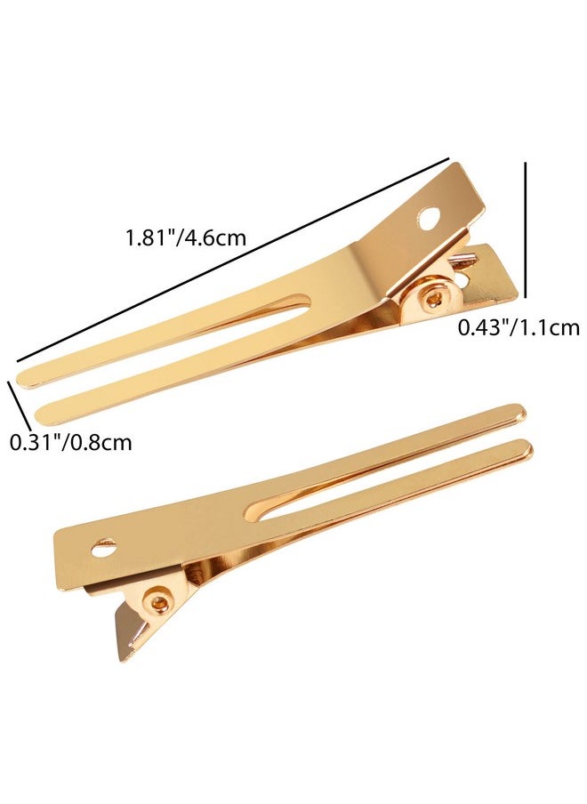 Qearl - Earl 100 Pcs 1.77" Double Prong Curl Clips Gold Curl Pins Duckbill Section Clips Metal Alligator Clips For Hair Extensions Styling(4.5Cm) - Image 1