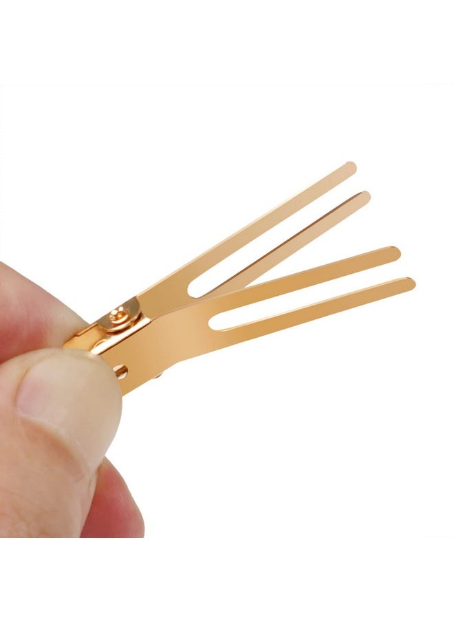 Qearl - Earl 100 Pcs 1.77" Double Prong Curl Clips Gold Curl Pins Duckbill Section Clips Metal Alligator Clips For Hair Extensions Styling(4.5Cm) - Image 1