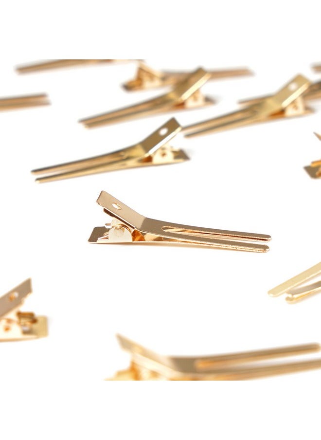 Qearl - Earl 100 Pcs 1.77" Double Prong Curl Clips Gold Curl Pins Duckbill Section Clips Metal Alligator Clips For Hair Extensions Styling(4.5Cm) - Image 1