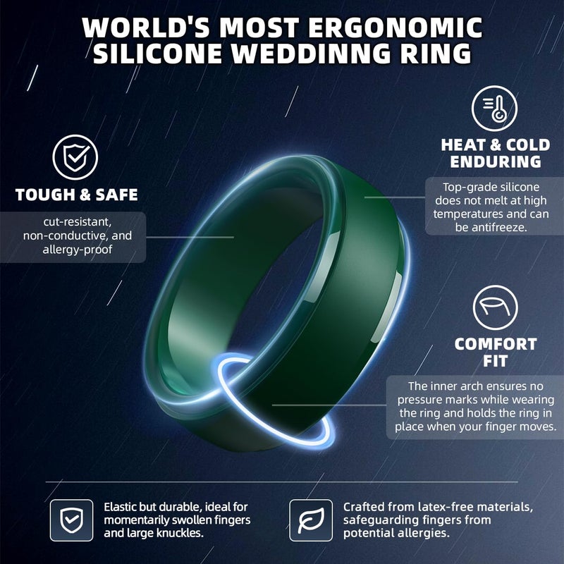 Egnaro Men's Silicone Wedding Rings: Classic Black Style Rubber ring - Hypoallergenic for Gym/Outdoor/Gift(1/4/7 Variety Pack with Half Size) - Image 2