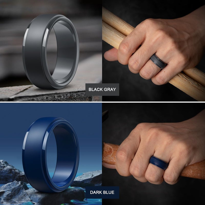 Egnaro Men's Silicone Wedding Rings: Classic Black Style Rubber ring - Hypoallergenic for Gym/Outdoor/Gift(1/4/7 Variety Pack with Half Size) - Image 4