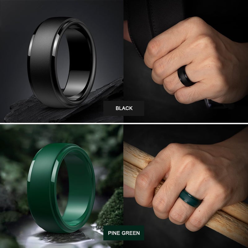 Egnaro Men's Silicone Wedding Rings: Classic Black Style Rubber ring - Hypoallergenic for Gym/Outdoor/Gift(1/4/7 Variety Pack with Half Size) - Image 3