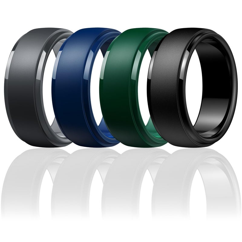 Egnaro Men's Silicone Wedding Rings: Classic Black Style Rubber ring - Hypoallergenic for Gym/Outdoor/Gift(1/4/7 Variety Pack with Half Size) - Image 1