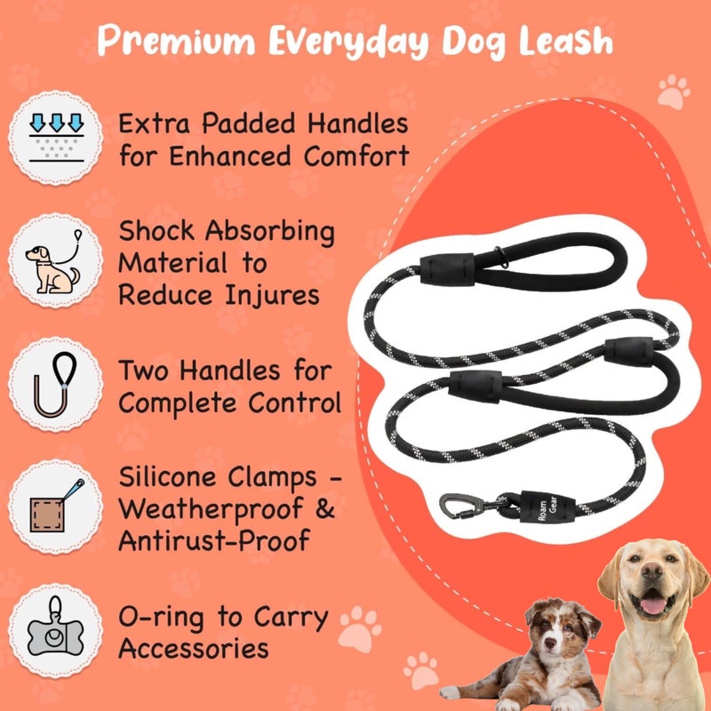 Roam Gear 6 Foot Dog Leash, Two Extra Padded Handles, Heavy Duty Dog Leash for Medium to Large Pets, Highly Reflective, Shock-Absorbing, No Pull Rope Lead, Durable for Walking, Running, Training Lead - Image 2