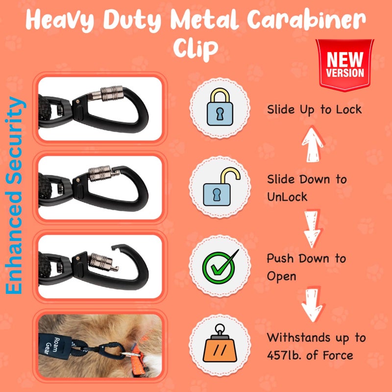 Roam Gear 6 Foot Dog Leash, Two Extra Padded Handles, Heavy Duty Dog Leash for Medium to Large Pets, Highly Reflective, Shock-Absorbing, No Pull Rope Lead, Durable for Walking, Running, Training Lead - Image 4