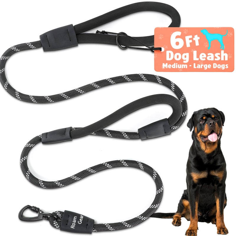 Roam Gear 6 Foot Dog Leash, Two Extra Padded Handles, Heavy Duty Dog Leash for Medium to Large Pets, Highly Reflective, Shock-Absorbing, No Pull Rope Lead, Durable for Walking, Running, Training Lead - Image 1