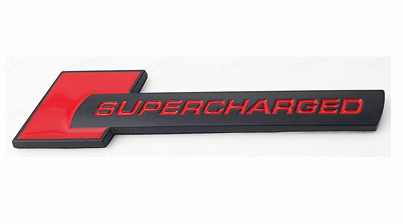 CARIZO Premium Zinc Alloy Badge, 3D Premium Car Side Fender Rear Trunk (Design: Super_Charged) Emblem Logo Badge Decals (Black & Red) - Image 4