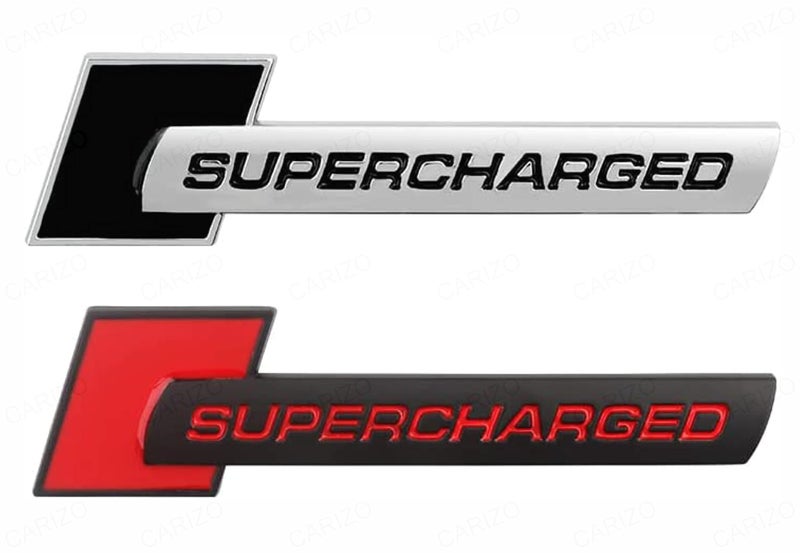 CARIZO Premium Zinc Alloy Badge, 3D Premium Car Side Fender Rear Trunk (Design: Super_Charged) Emblem Logo Badge Decals (Black & Red) - Image 3