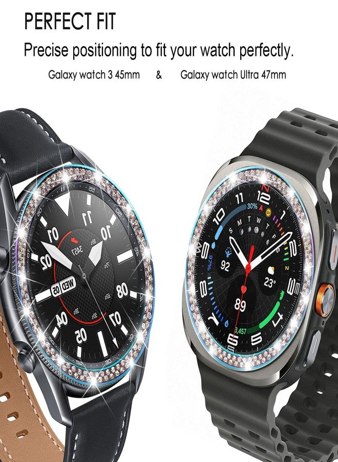 DEALELE Bezel Cover Compatible with Samsung Galaxy Watch Ultra 47mm (2025/2024) / 3 45mm, Bling Rhinestone Stainless Steel Metal Bezel Ring Adhesive Cover Anti Scratch Protector Accessory, Rainbow - Image 2
