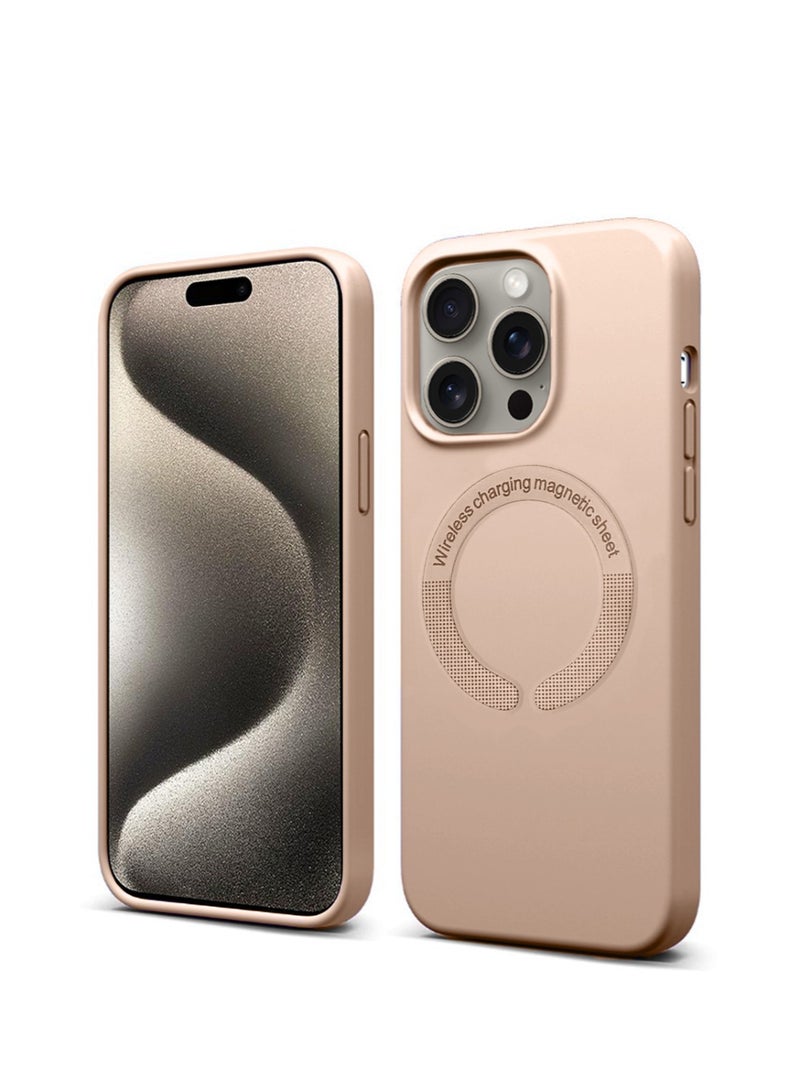 Techie غطاء خلفي من السيليكون الناعم الناعم MagSafe من Techie، بطانة داخلية من الألياف الدقيقة لهاتف Apple iPhone 15 Pro Max - وردي عاري - Image 1