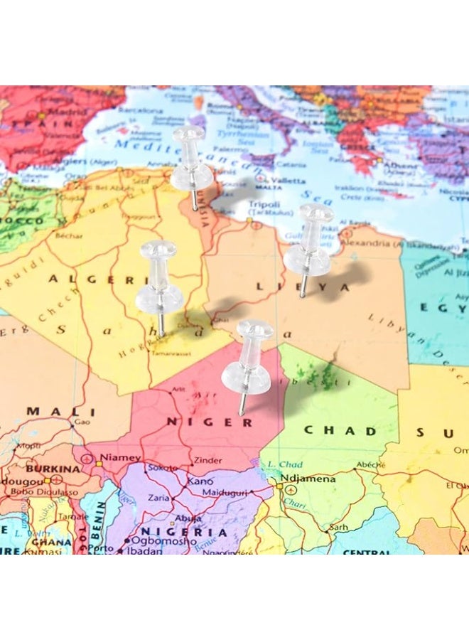 100 قطعة من دبابيس الضغط الشفافة للوحة الإعلانات - دبابيس شفافة برؤوس بلاستيكية وأطراف فولاذية - للوحة الفلين، وملصقات الحائط، والخرائط، والصور، والاستخدام المكتبي والمنزلي - مع صندوق تخزين - Image 3