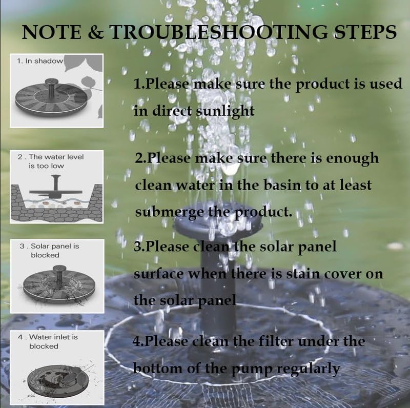 LAWOHO Solar Fountain Pump 1.5W Upgraded Submersible Solar Water Fountain Panel Kit for Bird Bath,Small Pond,Garden and Lawn - Image 3