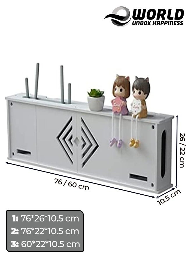 Eworld Stylish Wall-Mounted Router Rack for Wi-Fi Router, Set-Top Box, Light Cat Box, and More, Includes Doors and Patch Panel Shielding Box for Neat Storage, White.  - Image 2