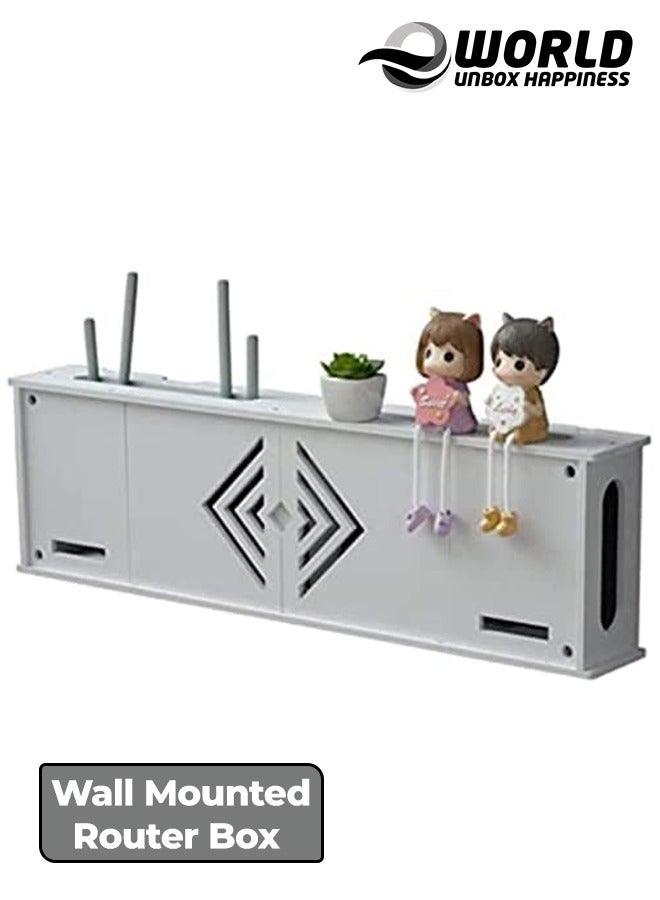 Eworld Stylish Wall-Mounted Router Rack for Wi-Fi Router, Set-Top Box, Light Cat Box, and More, Includes Doors and Patch Panel Shielding Box for Neat Storage, White.  - Image 1